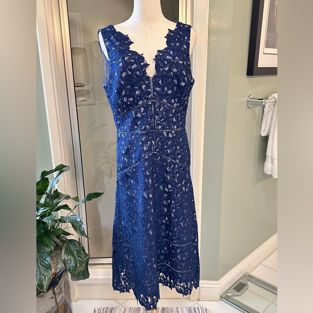 Vineyard Vines Navy Lace Midi Dress
